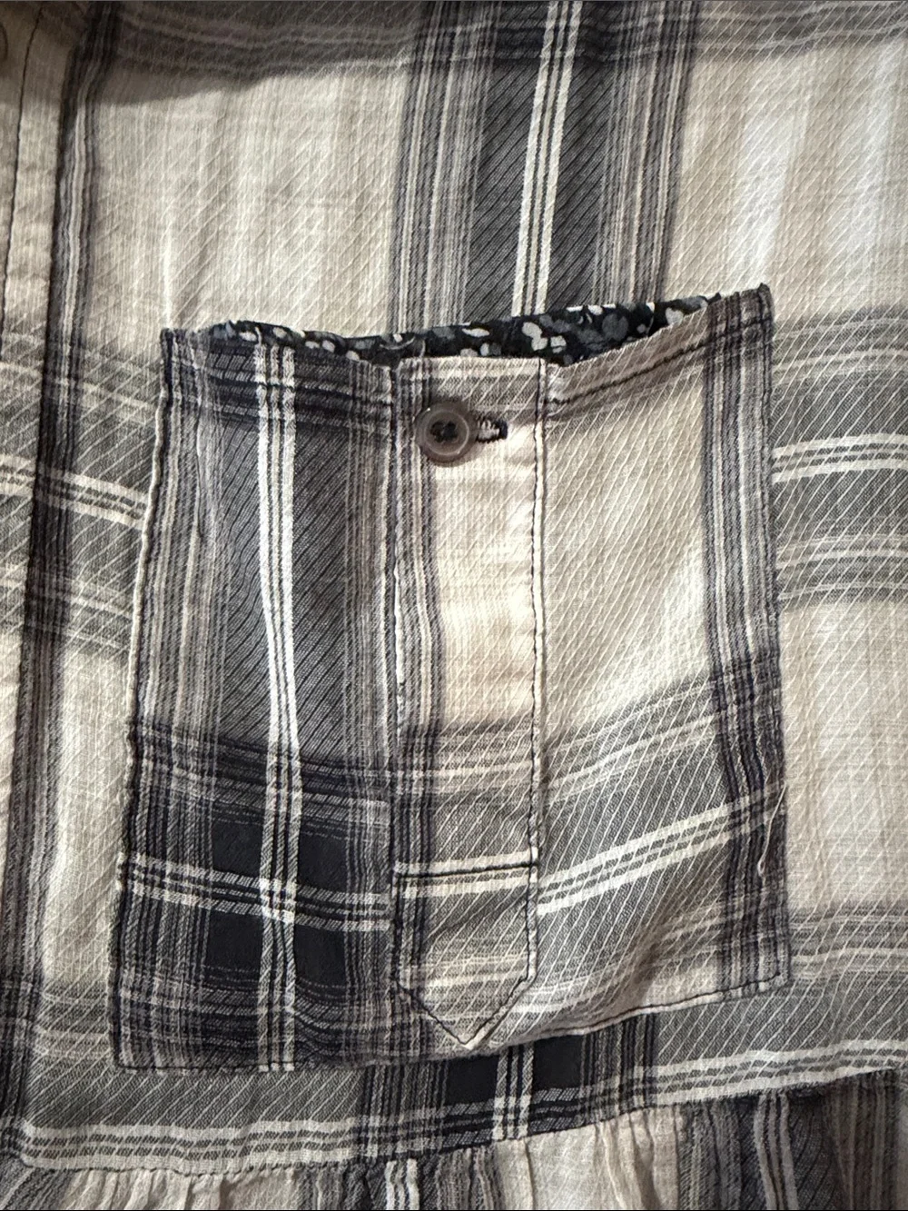 Free People Short-Sleeve Plaid Shirt in Black and White